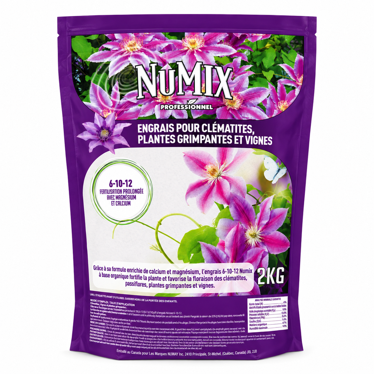 Engrais clématites, grimpantes et vignes NuMix 6-10-12 – 2 kg sur fond blanc pur