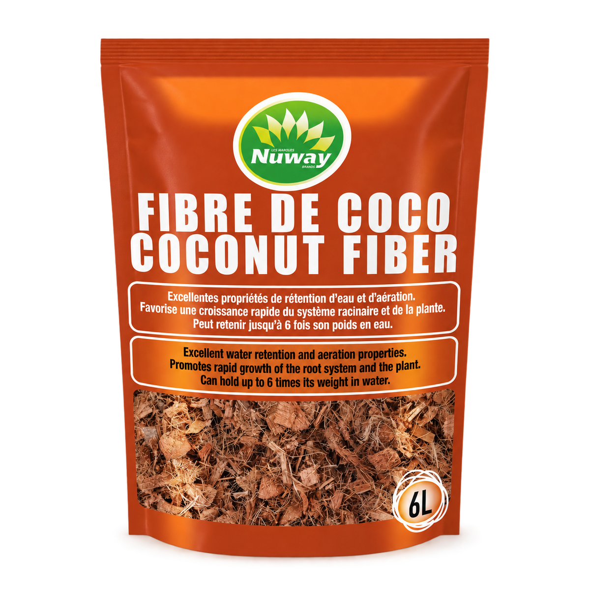 Fibre de coco Nuway – 6 L sur fond blanc pur
