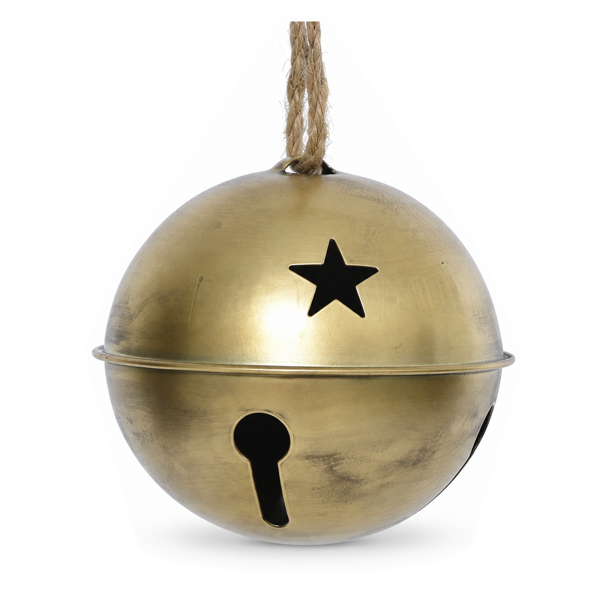 Grelot de Noël étoilé en fer – Or antique – 14 × 14 cm