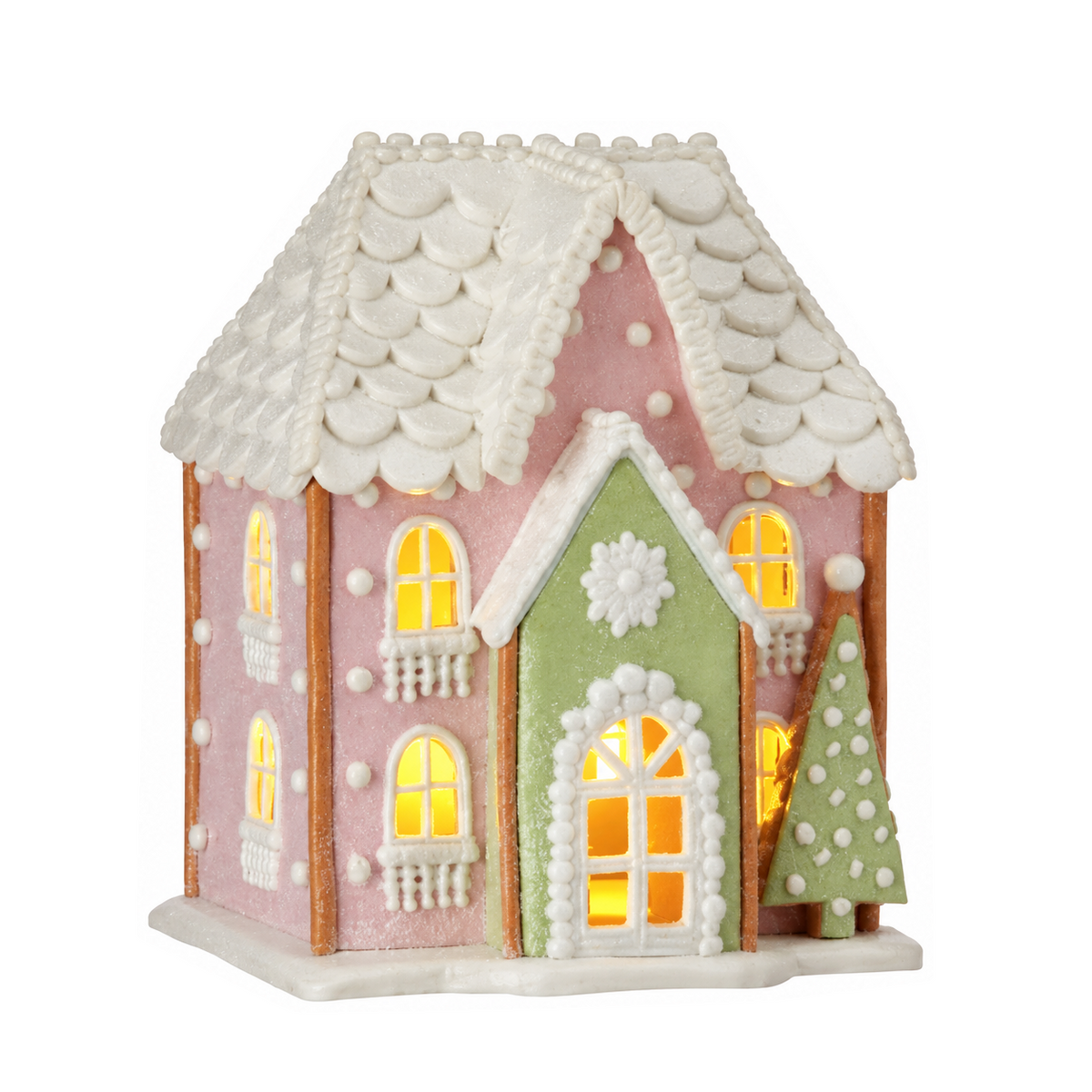 Maison de Noël lumineuse aux friandises – Rose, pignon vert
