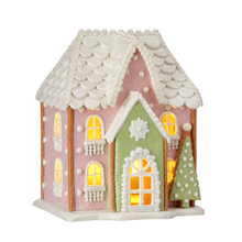 Maison de Noël lumineuse aux friandises – Rose, pignon vert
