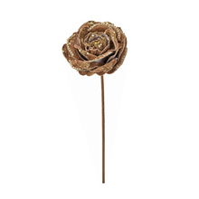 Tige de rose décorative pailletée et perlée – Taupe et or