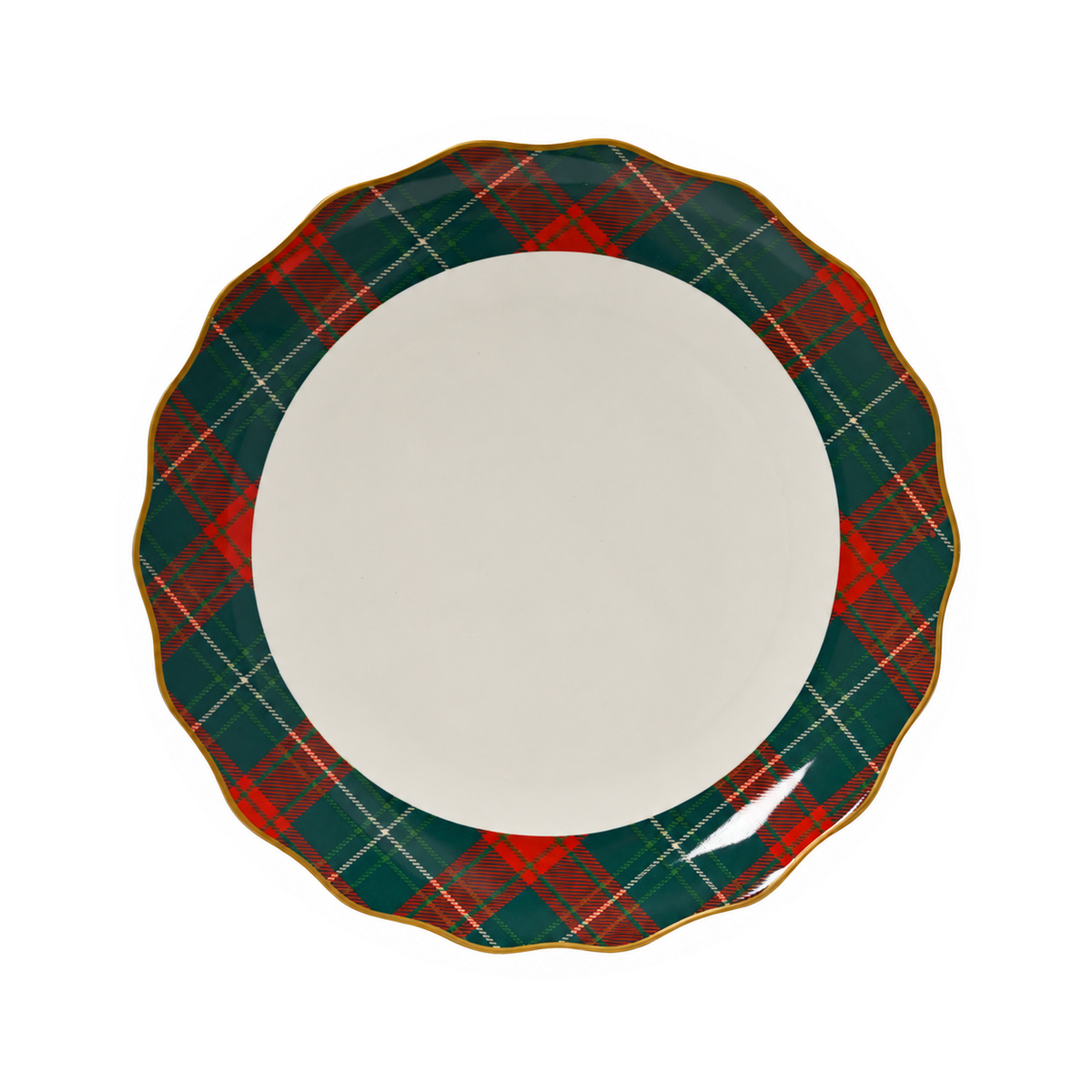 Assiette de Noël à bord tartan – Blanc