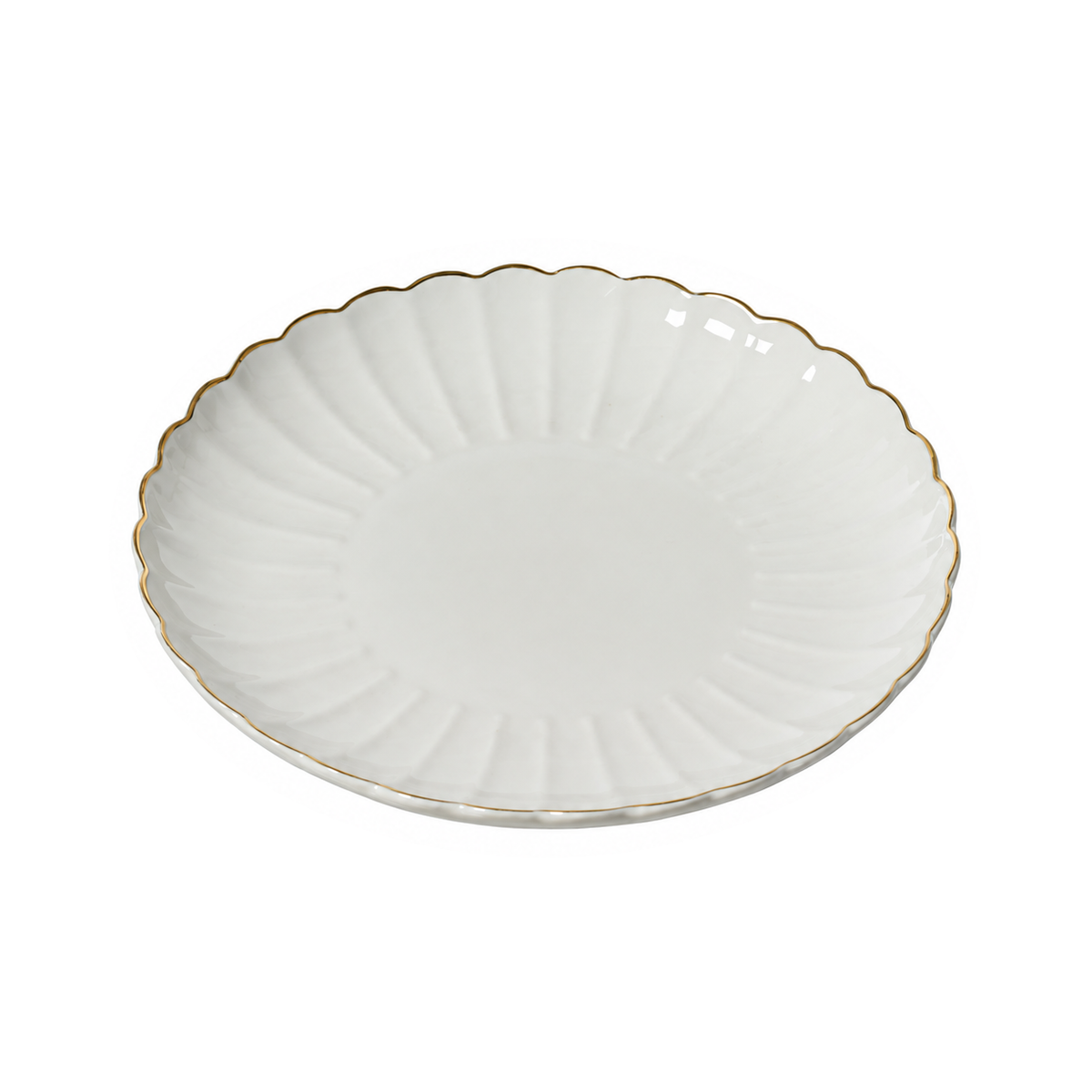 Assiette de Noël cannelée à bord doré – Blanc / Doré