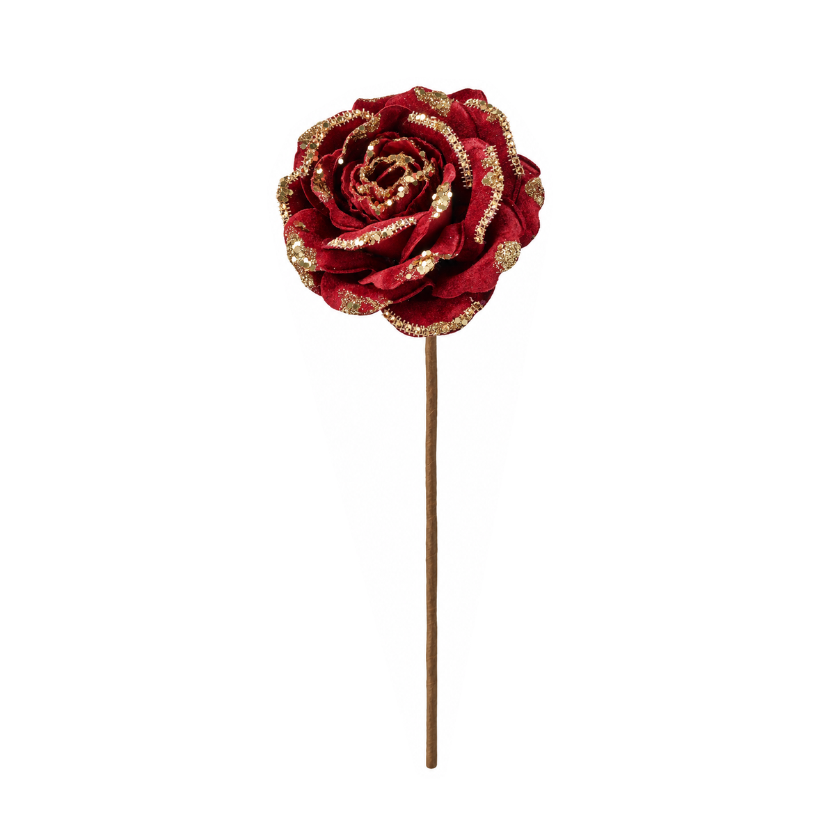 Tige de rose décorative pailletée et perlée – Bourgogne et or