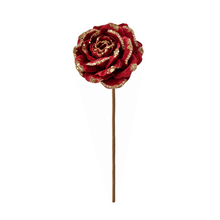 Tige de rose décorative pailletée et perlée – Bourgogne et or