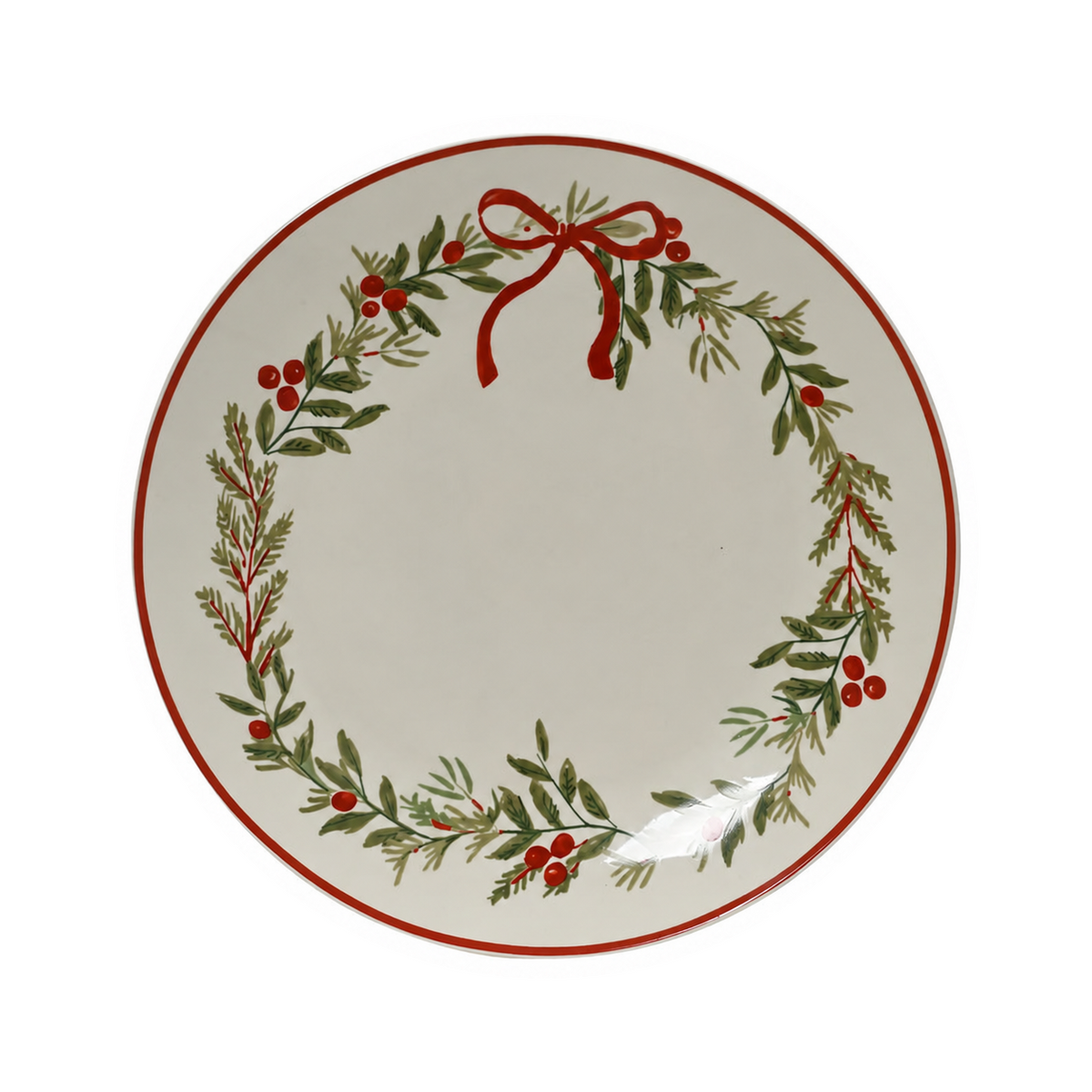 Assiette de Noël avec couronne de feuillage – Blanc