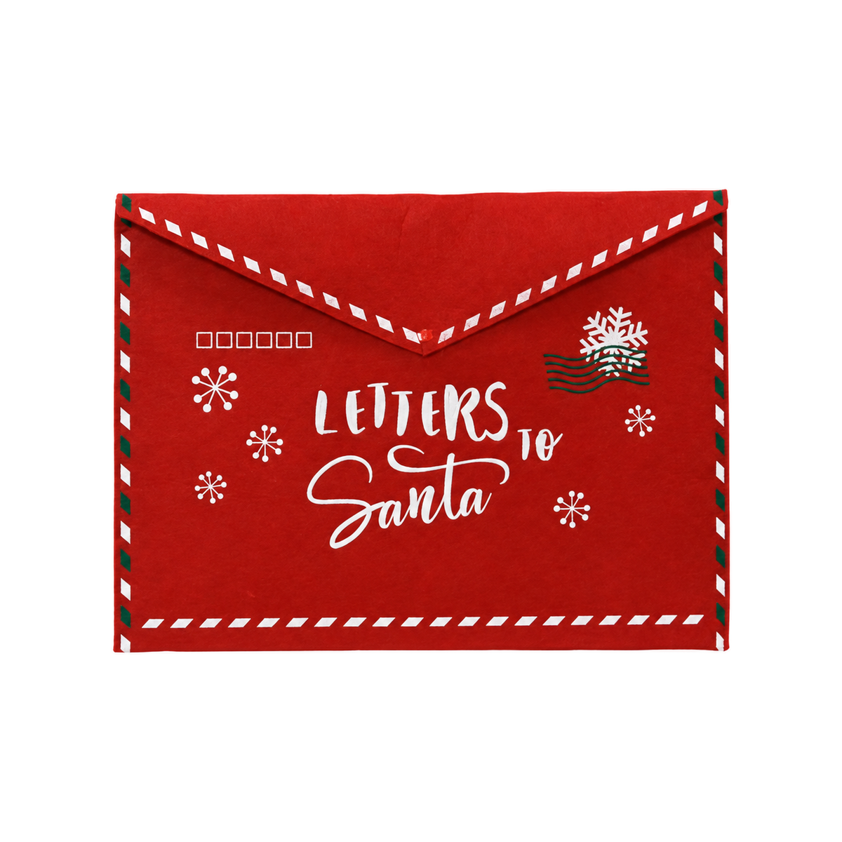 Lettre décorative rouge en feutre, inscription Letters to Santa, 50 × 37 cm — illustration retouchée, texture représentative