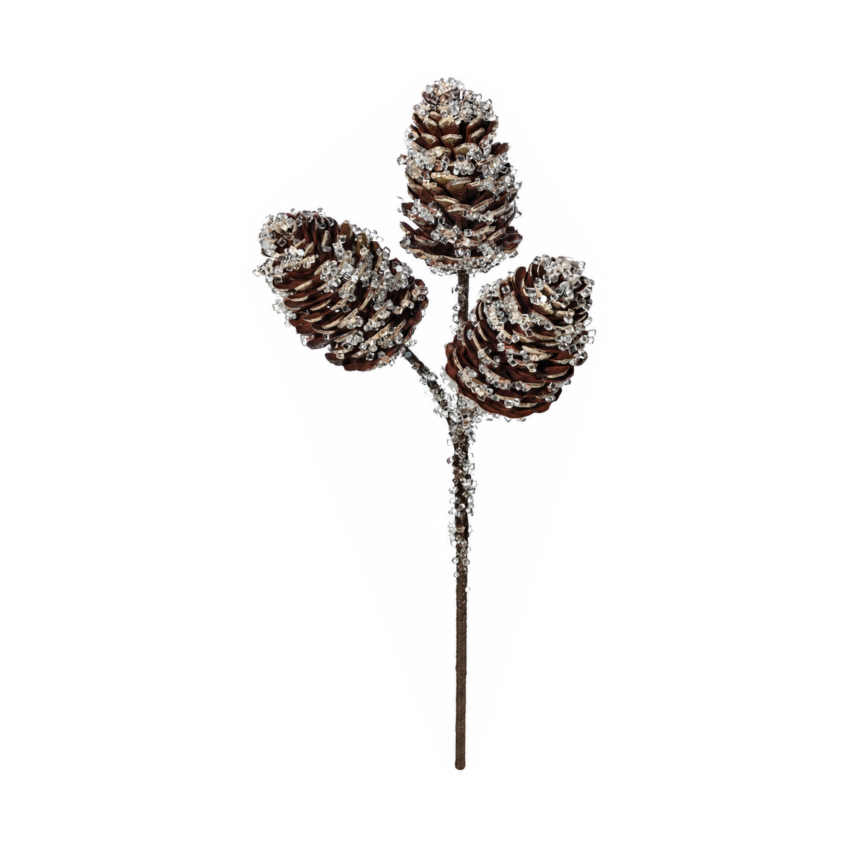 Tige décorative de pommes de pin – Naturel givré