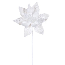 Tige décorative de poinsettia – blanc – nacré – 17 po – fleur de 11 po