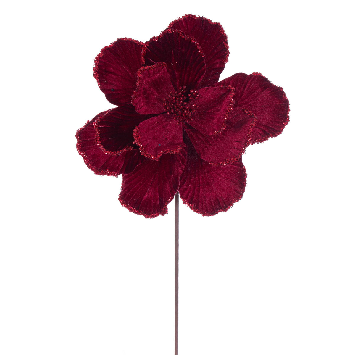 Tige décorative de magnolia – bordeaux – 20 po – fleur de 10 po