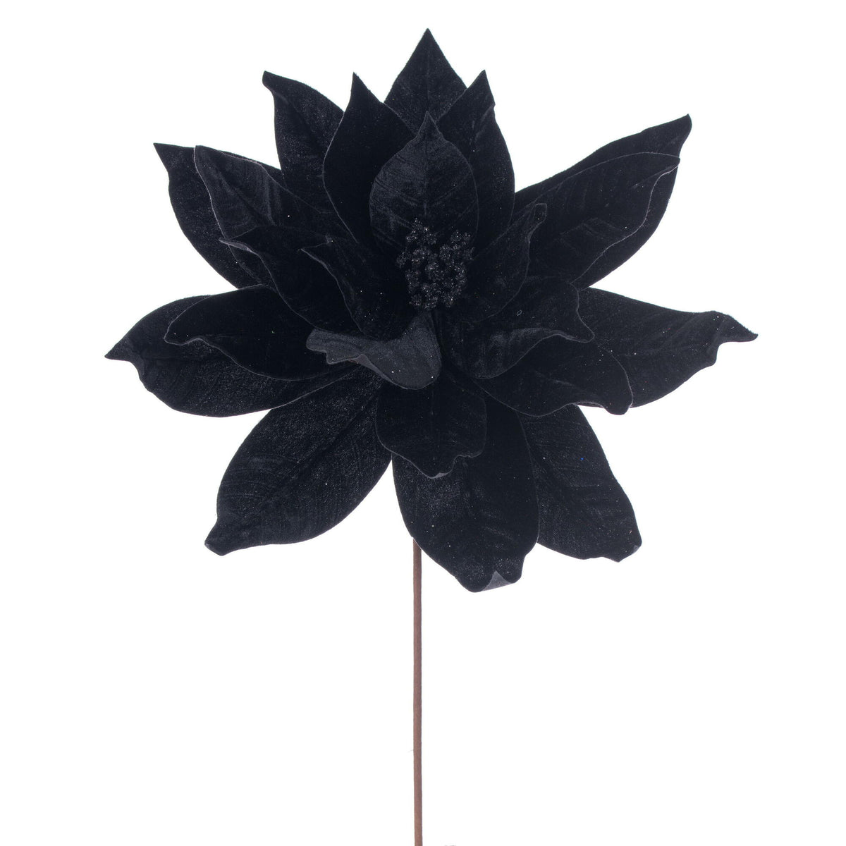 Tige décorative de poinsettia – noir – 21,5 po – fleur de 18 po