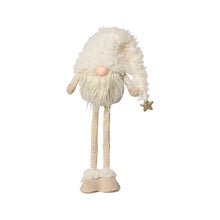Gnome de Noël crème debout à longues jambes, bonnet duveteux et étoile dorée