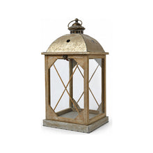Lanterne en bois de sapin à croisillons – Or antique – 27 × 27 × 56 cm