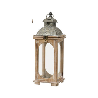 Lanterne de Noël en bois de sapin – Bois naturel et gris – 17 × 17 × 47 cm