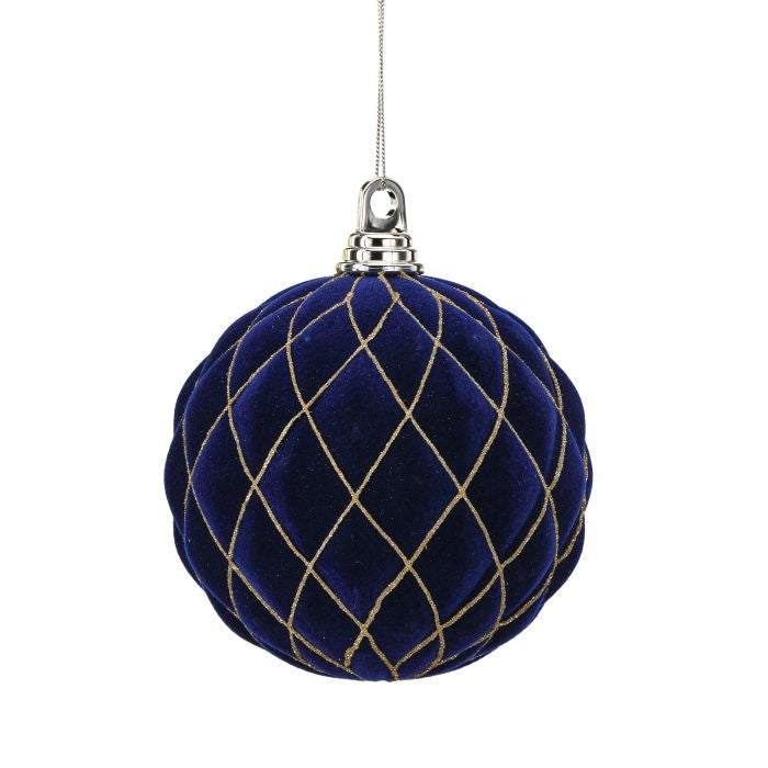 Boules de Noël en velours matelassé – Bleu minuit – 150 mm