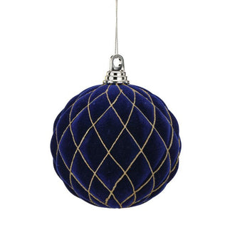 Boules de Noël en velours matelassé – Bleu minuit – 150 mm