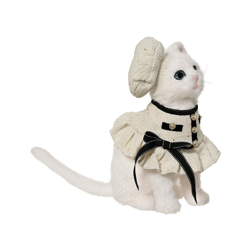 Animal décoratif de Noël en fausse fourrure – Chat · Blanc / Noir / Crème