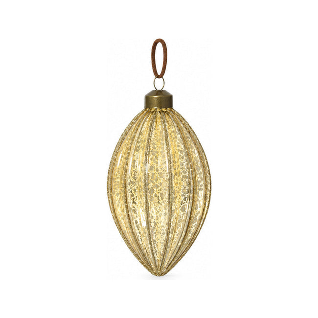 Boule de Noël en verre à lignes pailletées – Champagne goutte