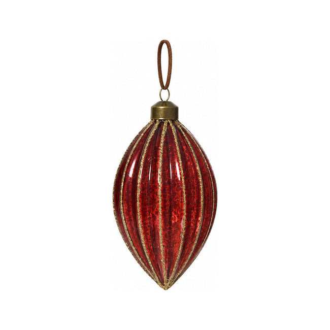 Boule de Noël en verre à lignes pailletées – Bordeaux goutte