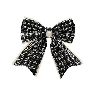 Nœud de Noël sur clip à strass – Noir – Grand