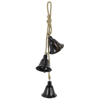 Ornement de 3 clochettes en fer sur cordon de jute