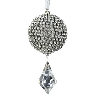Boule de Noël ornée de bijoux avec pendeloque en cristal – Transparent et argent
