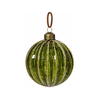 Boule de Noël en verre à lignes pailletées – Vert rond