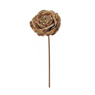 Tige de rose décorative pailletée et perlée – Taupe et or
