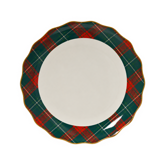 Assiette de Noël à bord tartan – Blanc