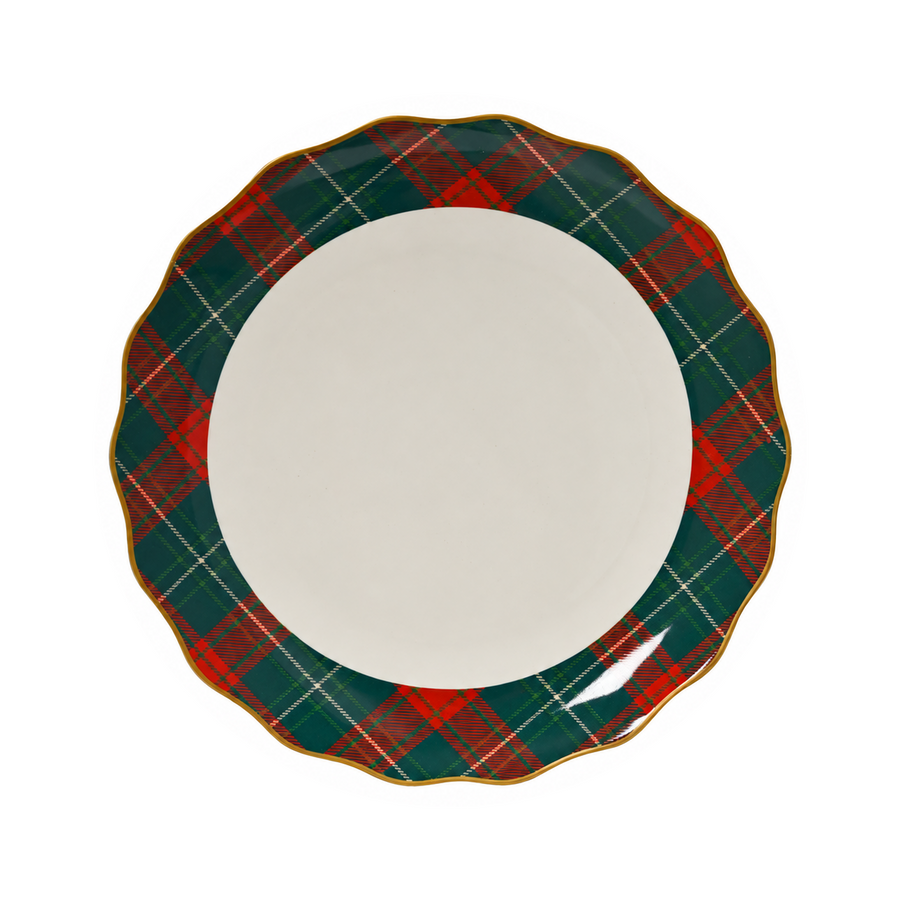 Assiette de Noël à bord tartan – Blanc