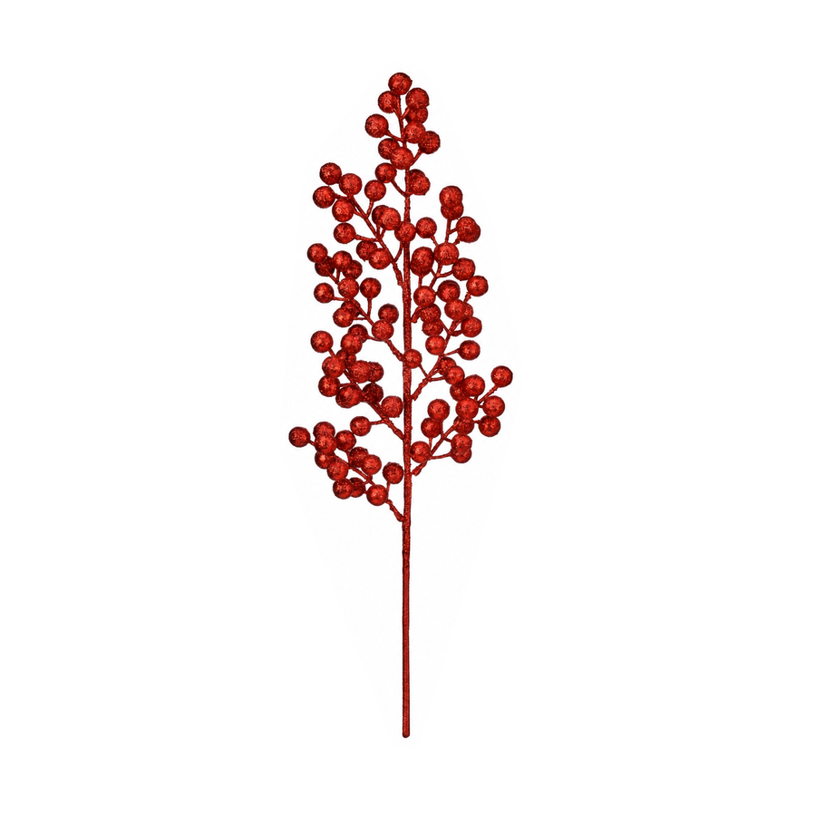 Tige décorative pailletée à baies – Rouge
