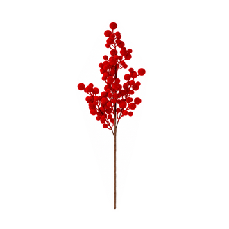 Tige décorative floquée à baies rouges – Noël