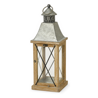 Lanterne de Noël en bois et verre à croisillons – Bois naturel et gris
