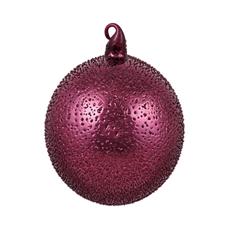 Boule de Noël en verre perlé, bourgogne, 12 cm