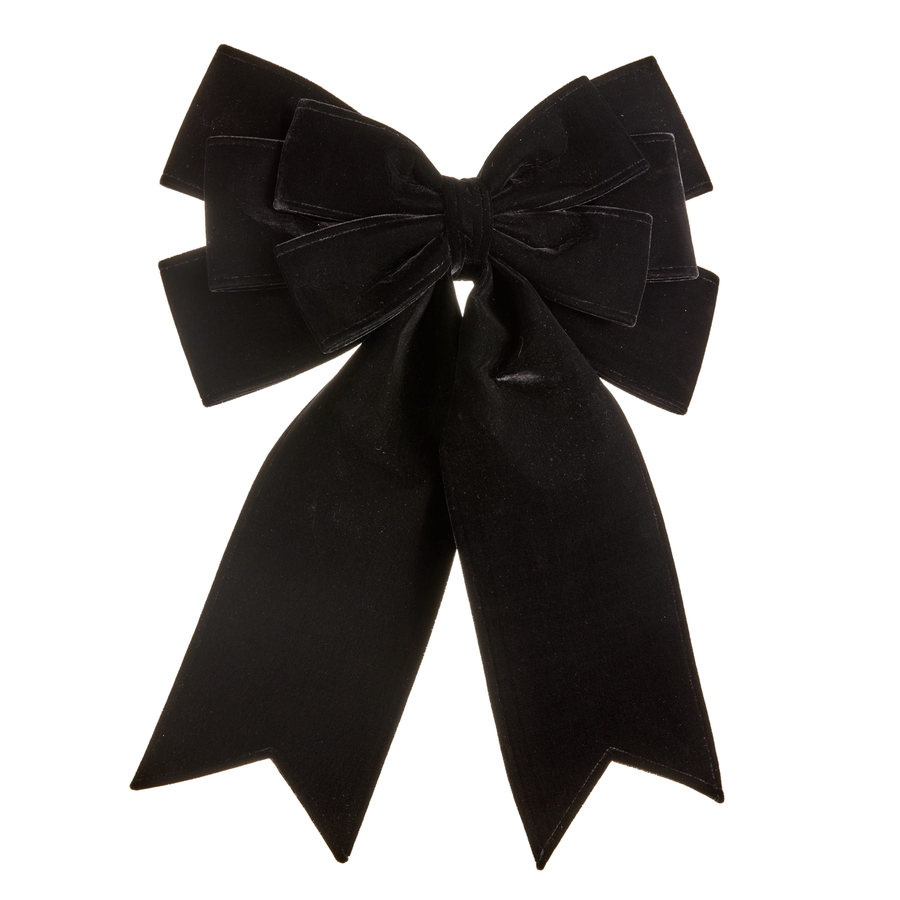 Boucle de Noël en velours noir à doubles ailes