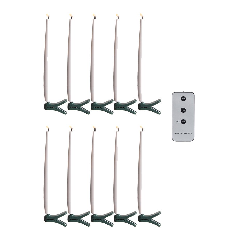 10 bougies lumineuses à pince pour sapin avec télécommande – Ivoire / Vert