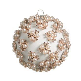Boule de Noël ornée de perles – Ivoire · Motifs perlés — 4 po