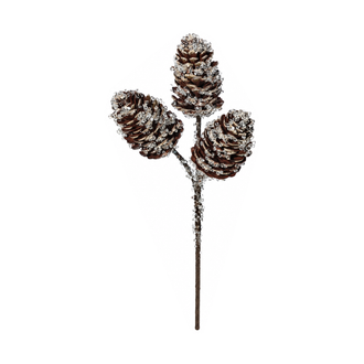 Tige décorative de pommes de pin – Naturel givré