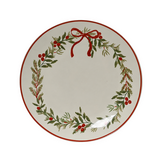 Assiette de Noël avec couronne de feuillage – Blanc