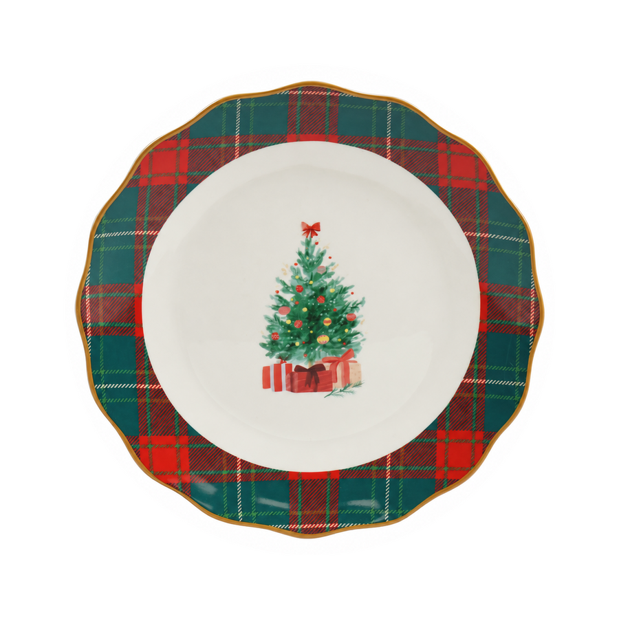 Assiette à dessert de Noël avec sapin – Blanc