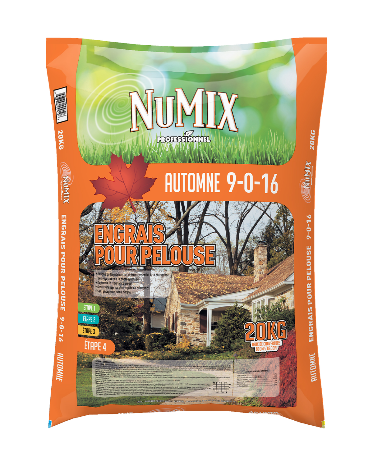 Engrais à pelouse d’automne 9-0-16 — NuMix — 10 kg — photo sur fond blanc