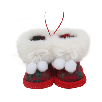 Ornement bottes tissu carreaux rouges 3''