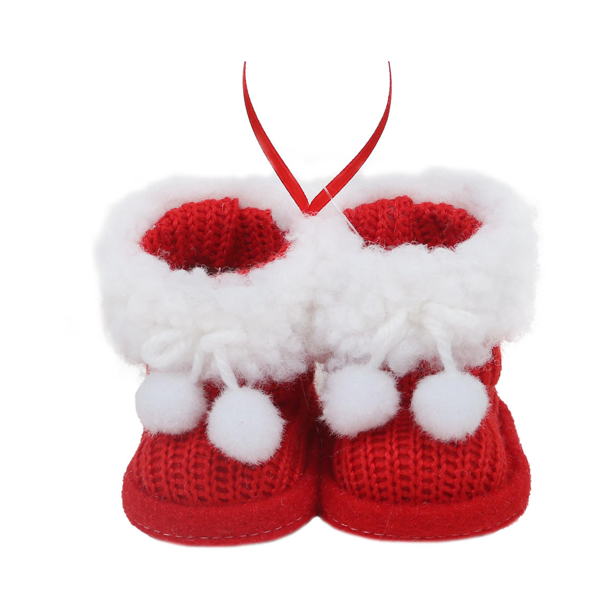 Ornement bottes tissu rouges tricot 3''