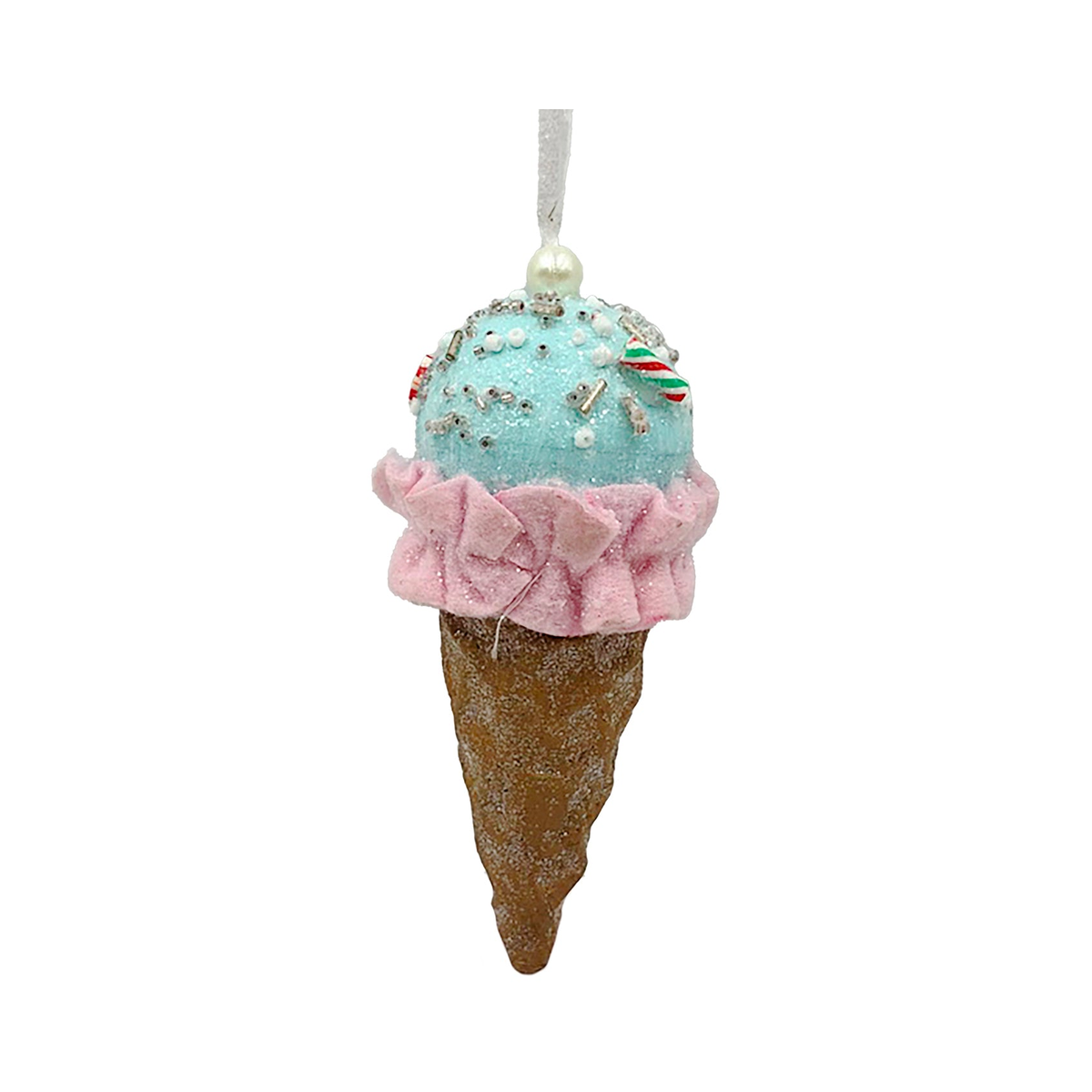 Ornement cornet crème glacée bleu clair 5,5''