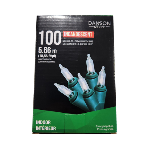 100 mini lumières incandescentes blanc chaud, fil vert, intérieur, 18,56'