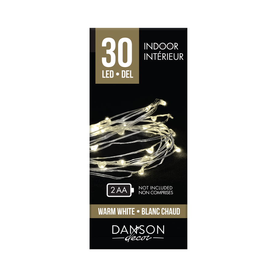 30 micro-points lumineux DEL à piles, intérieur, blanc chaud