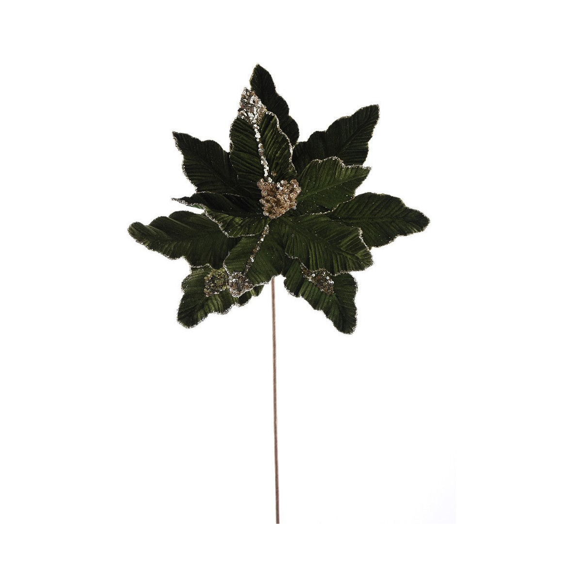 Tige de poinsettia velours émeraude 22"