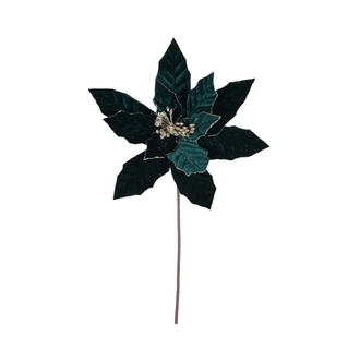 Tige de poinsettia en velours vert émeraude champagne 22"