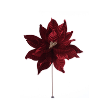 Tige de poinsettia géant en velours bourgogne 22"